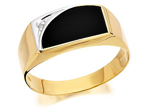 9ct Gold Gentlemans Diamond And Onyx Signet Ring