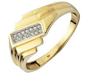 9ct Gold Gents Diamond 2 Row Diagonal Ring