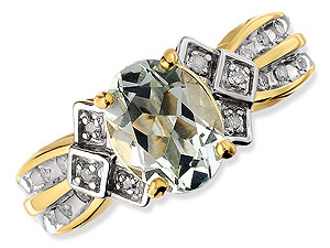 9ct gold Green Amethyst and Diamond Ring 048429-N