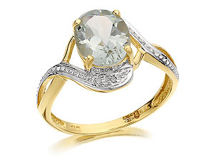 9ct gold Green Amethyst and Diamond Ring 180320-N