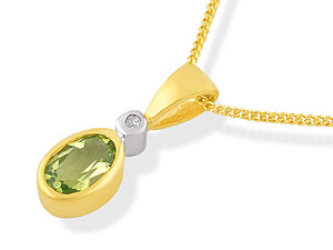 9ct gold Green Peridot and Diamond Pendant and