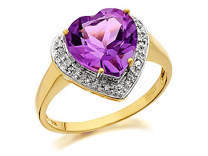 9ct Gold Heart Amethyst And Diamond Cluster Ring