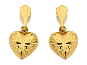 9ct Gold Heart Drop Earrings 7mm - 070709