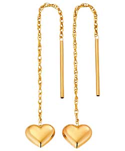 9ct Gold Heart Pull Thru Drop Earrings