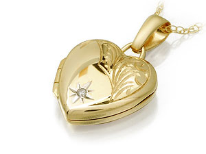 9ct gold Heart Shaped Diamond Set Locket and