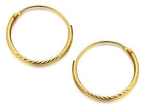 9ct Gold Hinged Diamond Cut Hoop Earrings 15mm