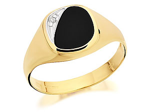 9ct Gold Ladies Diamond And Onyx Signet Ring -