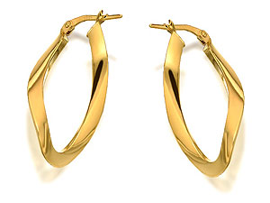 9ct Gold Large Twist Oval Hoop Earrings - 074171