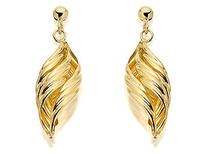 9ct Gold Leaf Twist Drop Earrings 30mm - 071995