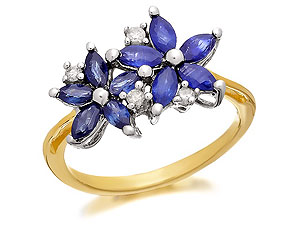 9ct Gold Marquise Sapphire And Diamond Flowers