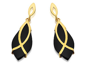 9ct Gold Marquise Shaped Onyx Drop Earrings -