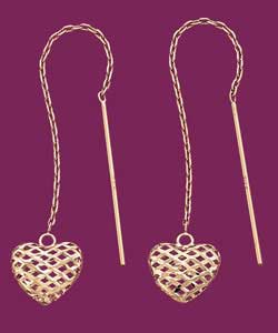 9ct gold Mesh Heart Pull Through Earrings