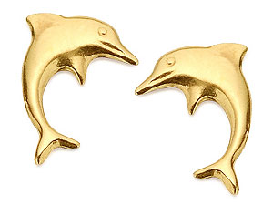 9ct Gold Mini Dolphin Stud Earrings 10mm - 070148