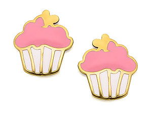 9ct Gold Mini Enamel Cupcake Earrings 6mm -