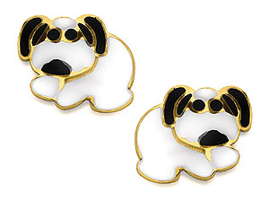 9ct Gold Mini Enamel Puppy Earrings 5mm - 070897
