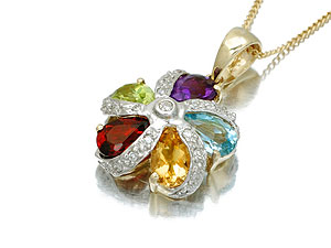 9ct Gold Multi Stone Pendant And Chain 12pts -
