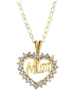 9ct Gold Mum Diamond Set Heart Pendant