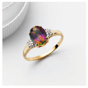 9ct Gold Mystic Topaz and Diamond Ring, N