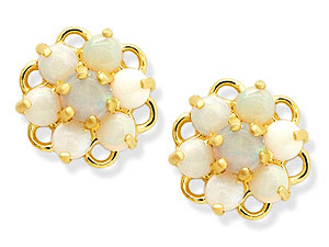 9ct Gold Opal Flower Cluster Earrings 8mm -