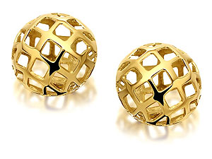 9ct Gold Open Basket Weave Ball Earrings 8mm -