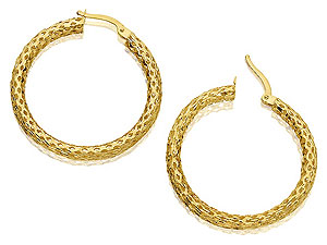9ct Gold Open Mesh Hoop Earrings 30mm - 072341