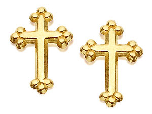 9ct Gold Ornamented Cross Earrings 10mm - 070663