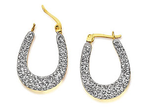 9ct Gold Oval Crystal Set Creole Earrings 1.6cm