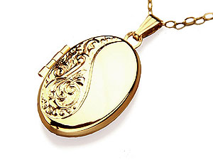 9ct gold Oval Half Embossed Locket and Chain