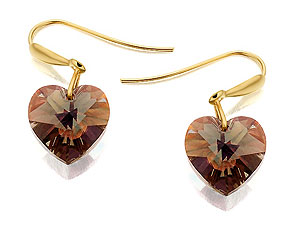 9ct Gold Pale Black Crystal Heart Drop Earrings