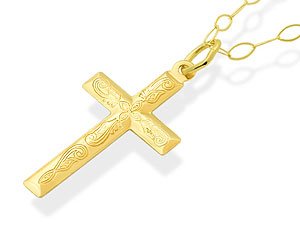9ct gold Patterned Cross and Chain 186607