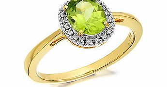9ct Gold Peridot And Diamond Cluster Ring 18pts