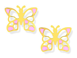 9ct Gold Pink Butterfly Earrings - 070851