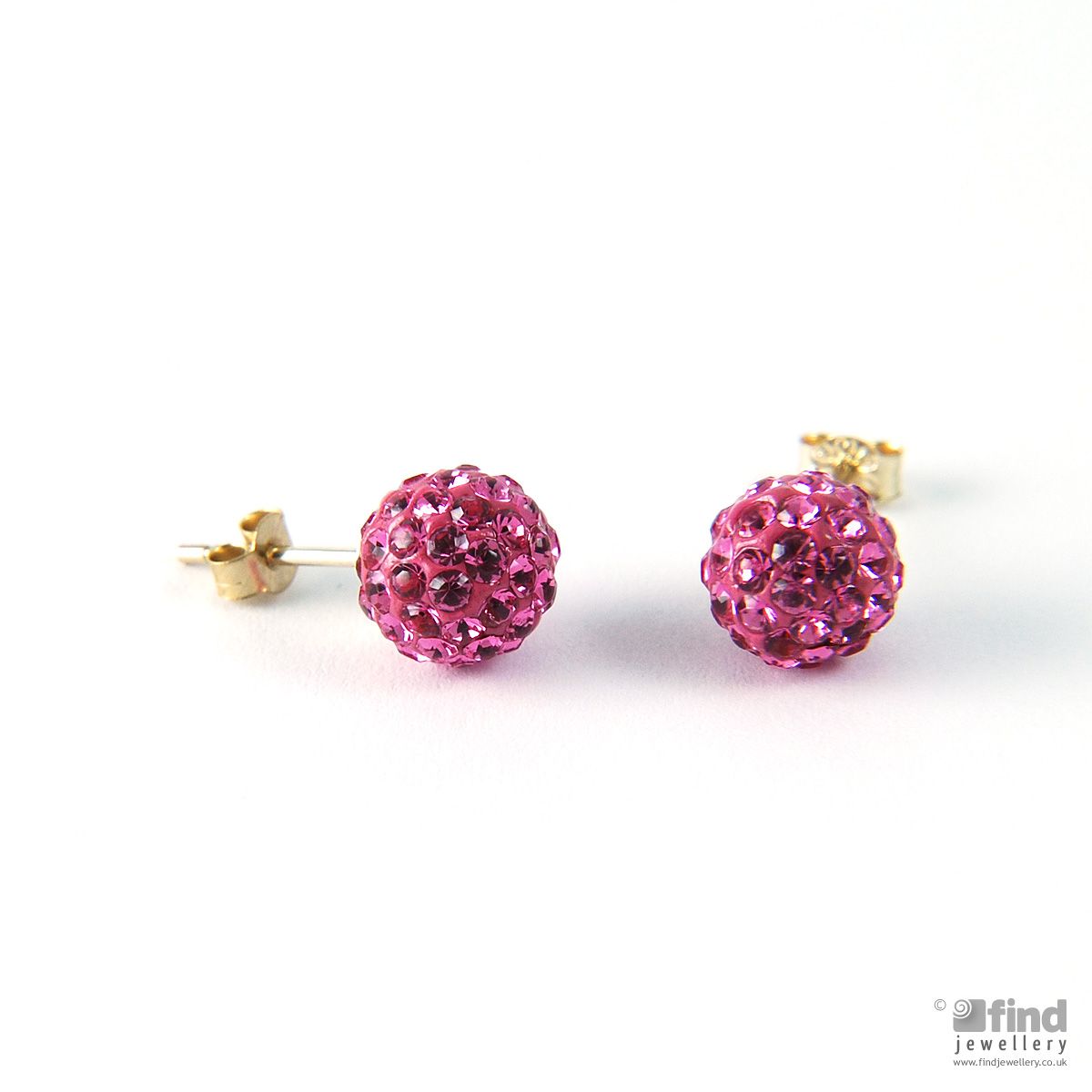 9ct Gold Pink Crystal Ball Stud Earrings