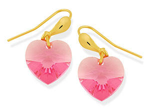 9ct Gold Pink Crystal Heart Hook Wire Drop