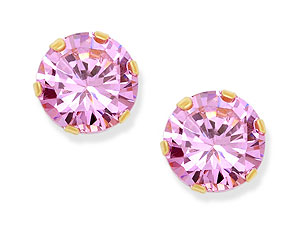 9ct Gold Pink Cubic Zirconia Solitaire Earrings
