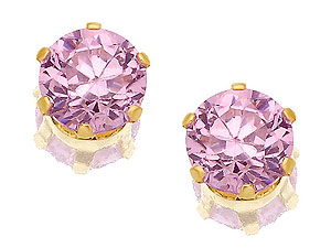 9ct Gold Pink Cubic Zirconia Solitiare Earrings