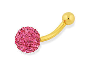 9ct Gold Pink Swarovski Crystal Globe Belly Bar