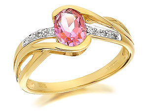 Pink Topaz And Diamond Crossover Ring -