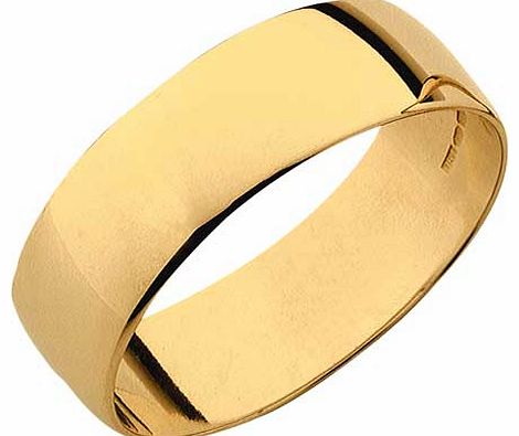 9ct Gold Plain D-Shape 6mm Wedding Ring - Size S