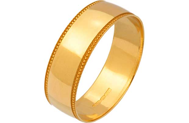 9ct Gold Plain Mill Grain 6mm Wedding Band Ring
