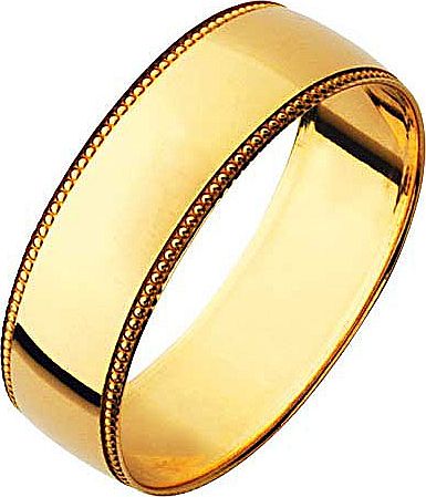 9ct Gold Plain Mill Grain Wedding Band Ring - 6mm
