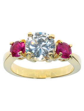 9ct Gold Plated 3-Stone Ruby and Cubic Zirconia