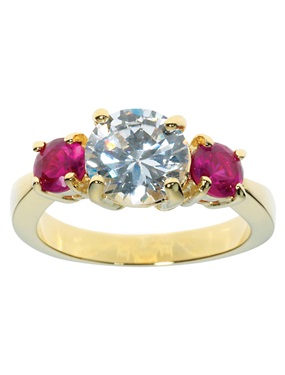 9ct Gold Plated 3-Stone Ruby and Cubic Zirconia