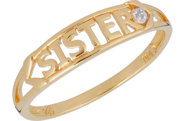 9ct Gold Plated Silver Diamond Set Sister Ring