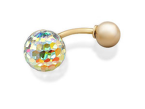9ct Gold Rainbow Crystal Ball Belly Bar 8mm -