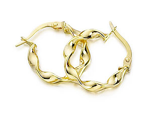9ct Gold Ribbon Twist Hoop Earrings 15mm - 072096