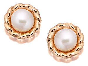 9ct Gold Rope Freshwater Pearl Earrings 10mm -