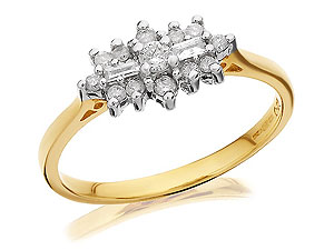 9ct gold Round Briliant and Baguette Diamond Cluster Ring 049240-N