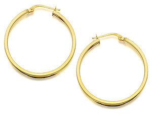 9ct Gold Round Tube Hoop Earrings - 074194