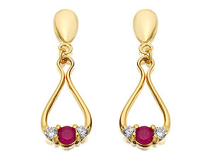 9ct Gold Ruby And Cubic Zirconia Drop Swing